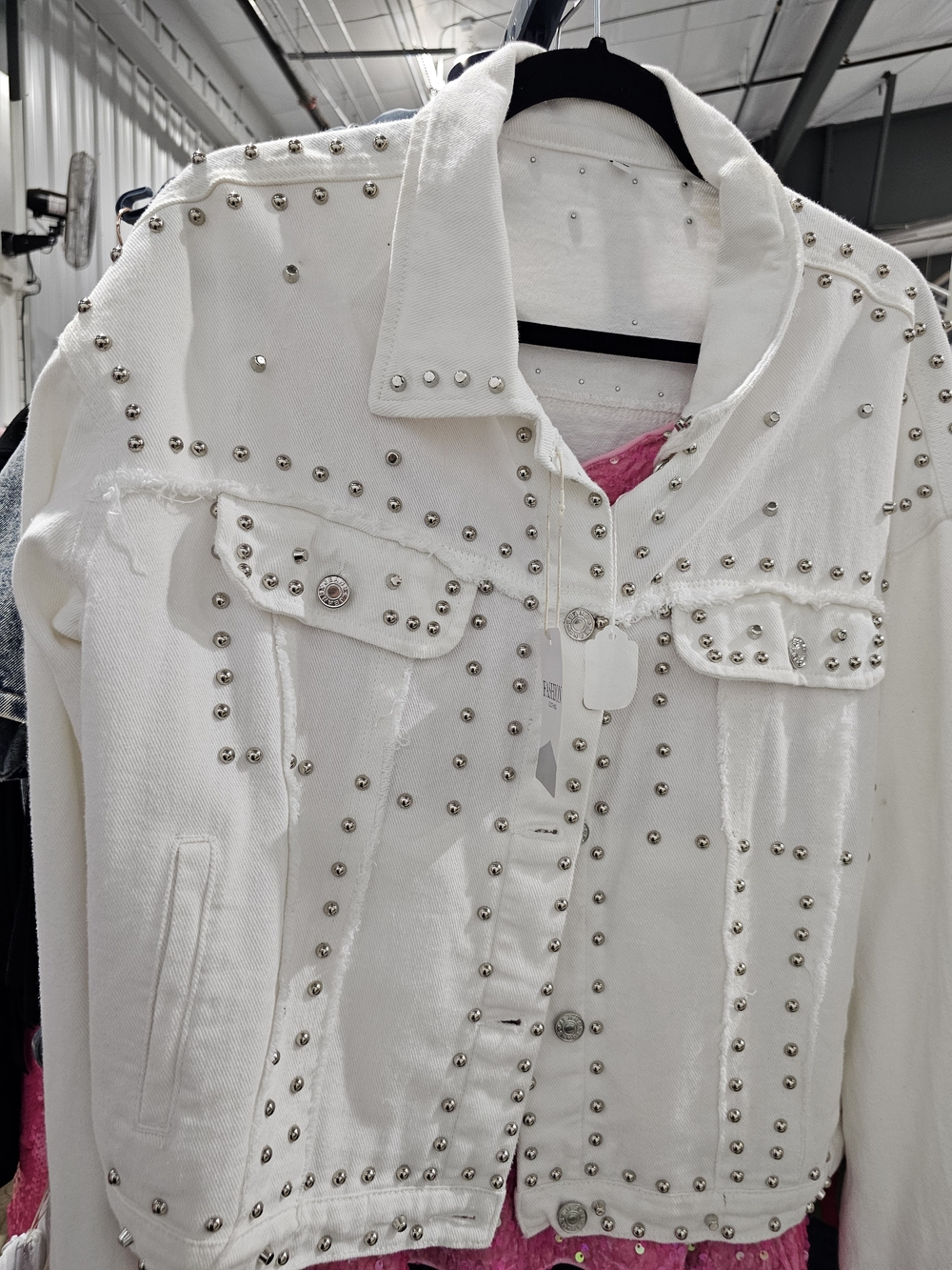 Studded White Denim jean Jacket - Women